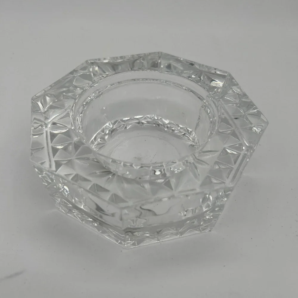 Vintage Heavy France Crystal Candle Holder Votive‎ Diamond Octagon Trinket Dish